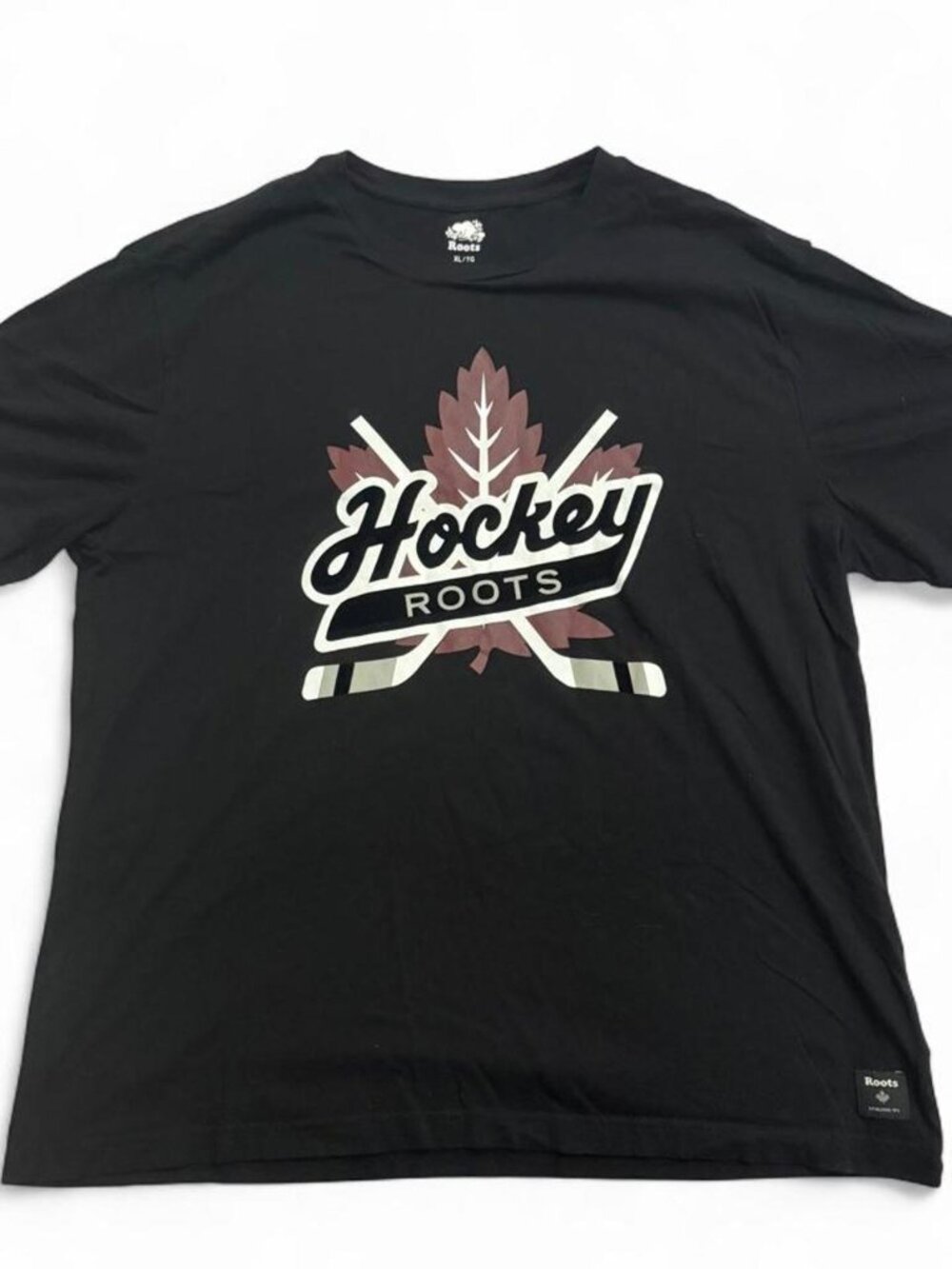 Roots Canada Hockey Maple Leaf Graphic T-Shirt Black Men's Size XL Extra Large